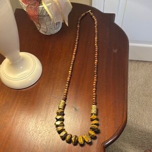 Tiger Eye and Gold Beaded Necklace